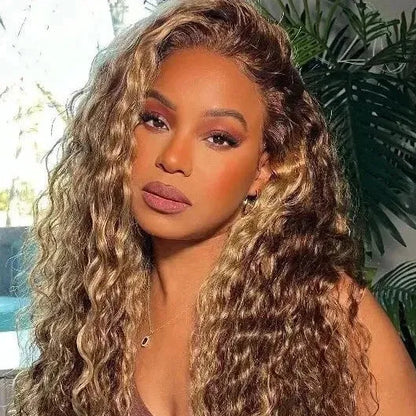 Highlight Honey Blonde Deep Wave Lace Frontal Glueless Wig 100% Virgin Human Hair