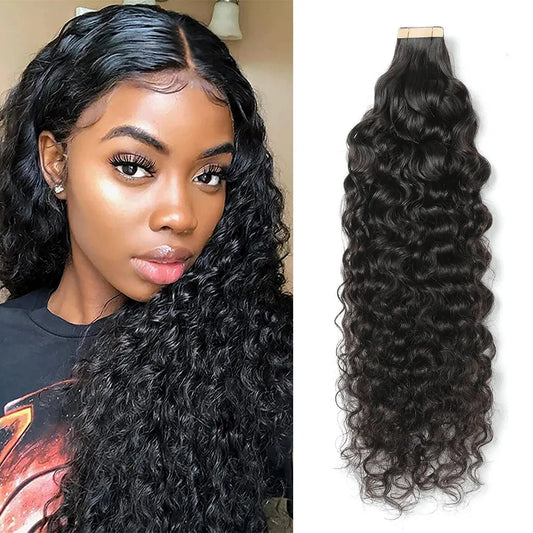 Deep Curly Tape In Natural Black Hair Extension 100% Virgin Brazilian Human Hair