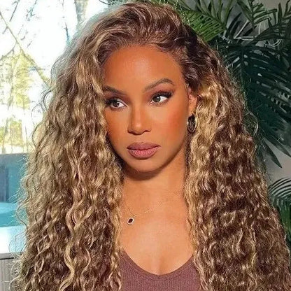 Highlight Honey Blonde Deep Wave Lace Frontal Glueless Wig 100% Virgin Human Hair