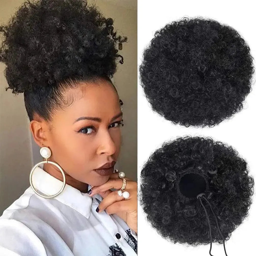 Afro Puff Drawstring Ponytail Short Curly Human Hair Extension