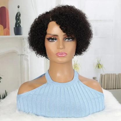 Jerry Curl No Lace Pixie Cut Bob Wig With Bangs 100% Brazilian Human Hair