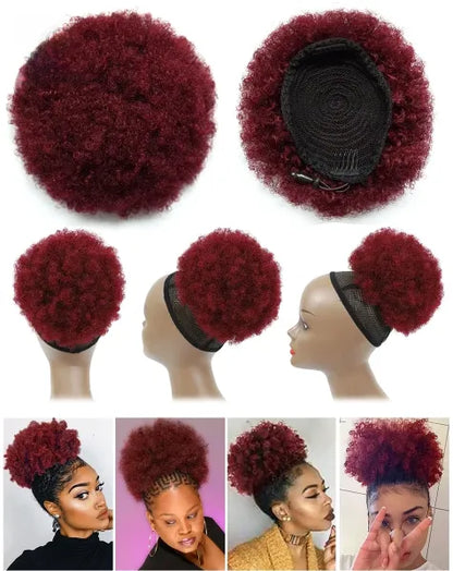 Afro Puff Drawstring Ponytail Short Curly Human Hair Extension