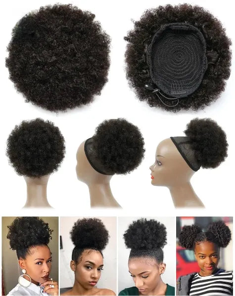 Afro Puff Drawstring Ponytail Short Curly Human Hair Extension