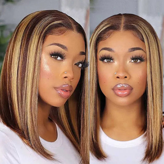 Highlight Straight Frontal/Closure Lace Short Bob Wig 100% Human Hair