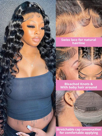 Natural Loose Deep Wave 13x4 HD Lace Front Wig Human Hair Pre Plucked With Baby Hair