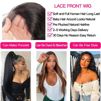 Pre-cut Straight 13x4 HD Transparent Lace Front Wig 100% Remy Human Hair