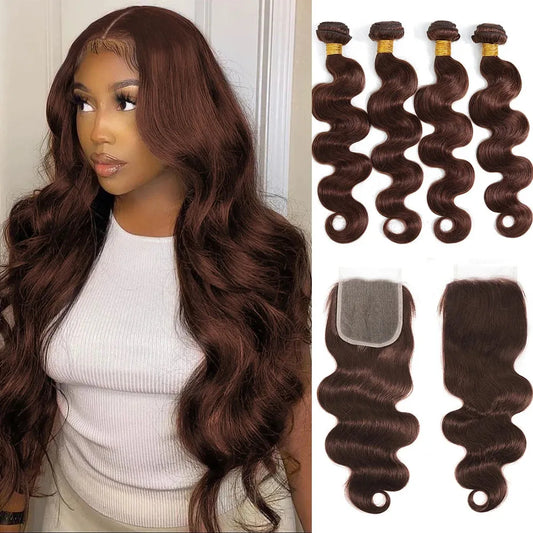 4pcs Brown/Ombre/Blonde Body Wave Bundles With HD Lace Closure