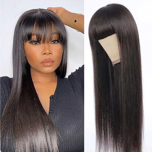 Soft and Straight Glueless No Lace Wig With Bangs 100% Human Hair