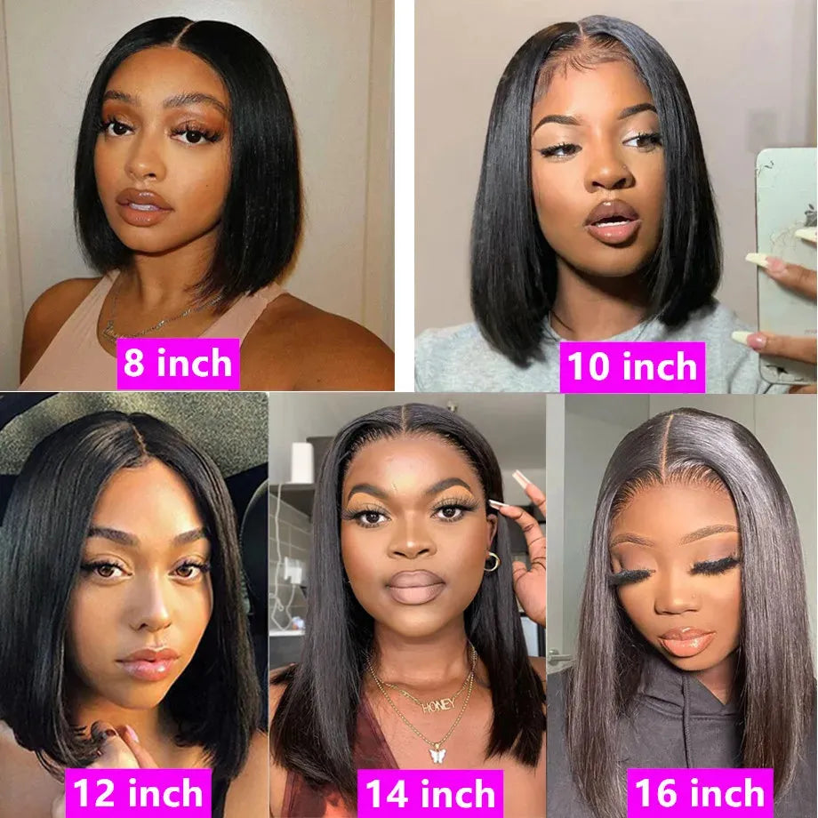 Short Yaki Straight 13x4 Pre-Cut HD Front Lace Glueless Wig 100% Human Hair