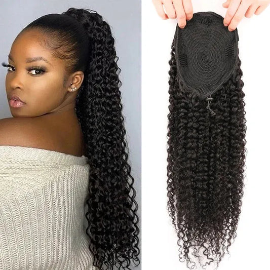 Afro Kinky Curly Drawstring Ponytail Remy Human Hair Clip In Extension