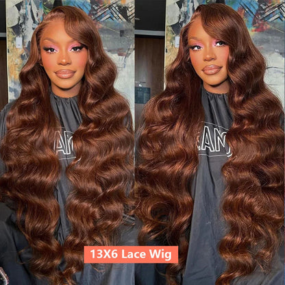 Chocolate Brown Body Wave Lace Front Glueless Wig 100% Virgin Human Hair