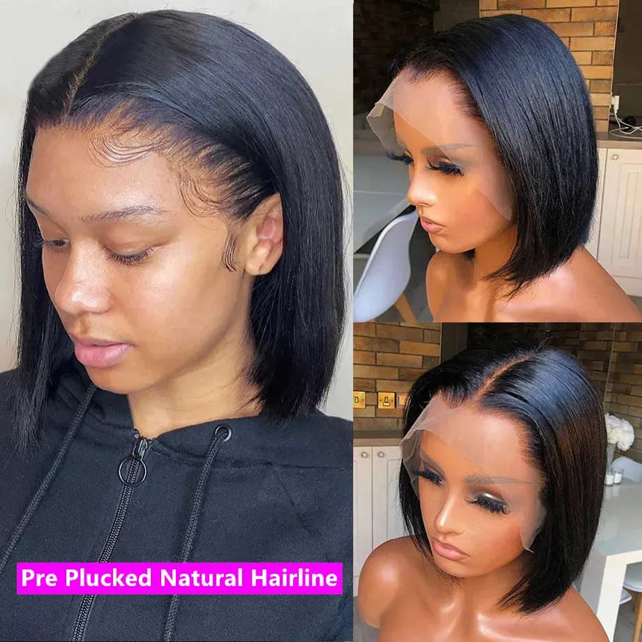 Short Yaki Straight 13x4 Pre-Cut HD Front Lace Glueless Wig 100% Human Hair