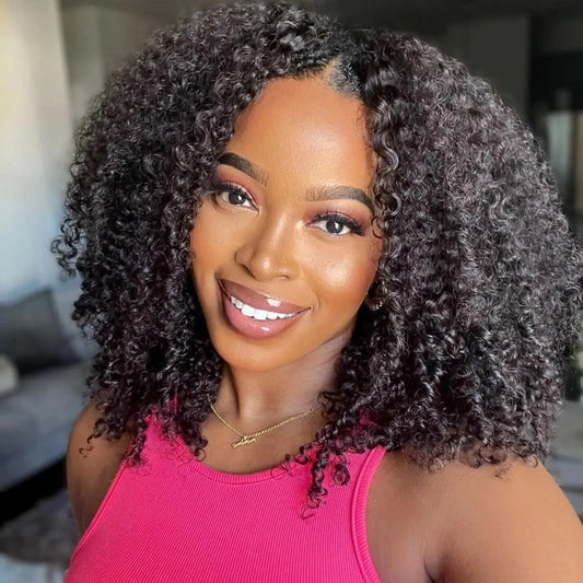 Jerry Curl / Afro Kinky Curly Glueless 100% Malaysian Human Hair Wig