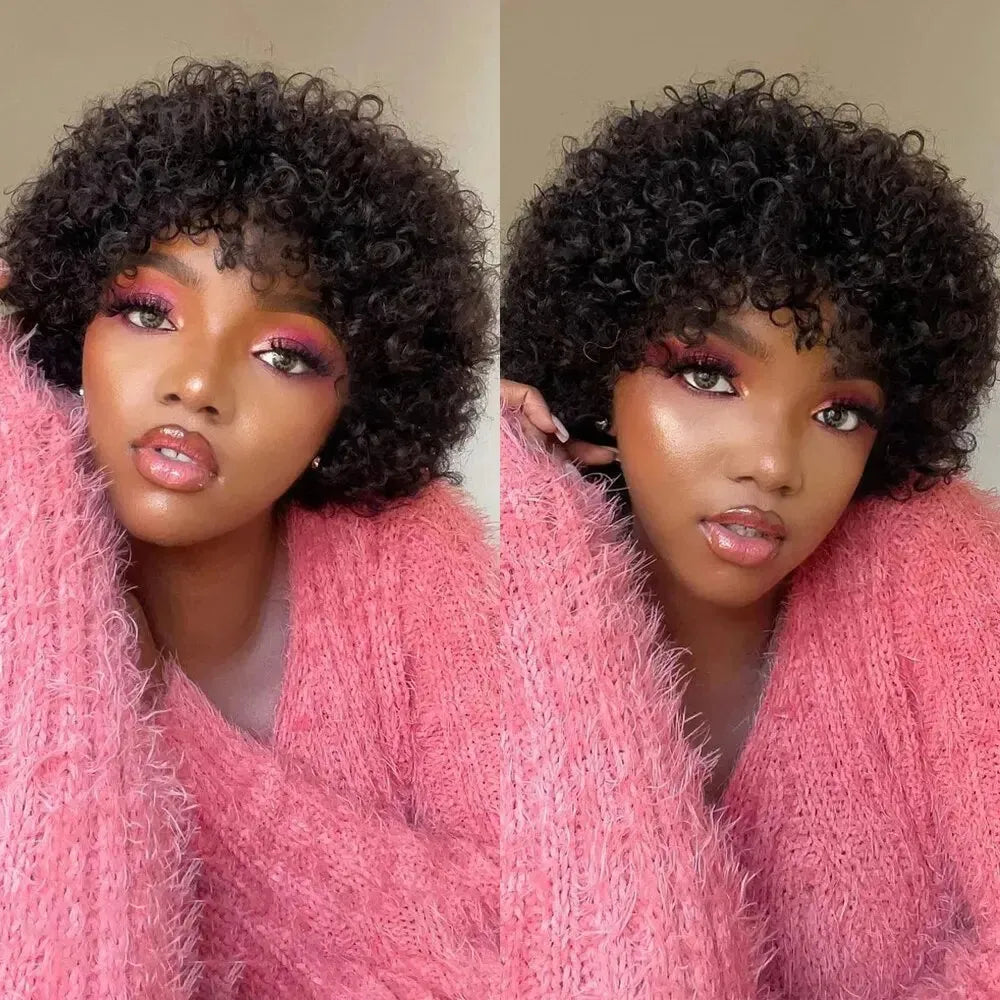 Wear and Go Kinky Curly Minimalist Lace Wig With Bangs 100% Remy Human Hair