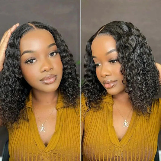 Natural Black Deep Curly Bob With T Part 13x6x2 HD Front Lace Wig