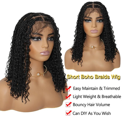 12 Inch Pre-cut Short Boho Braided Box 360 Full Lace Synthetic Cornrow Bob Wig