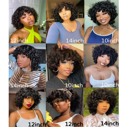 Afro Curly Bouncy Bob Glueless Wig With Bang 100% Remy Human Hair