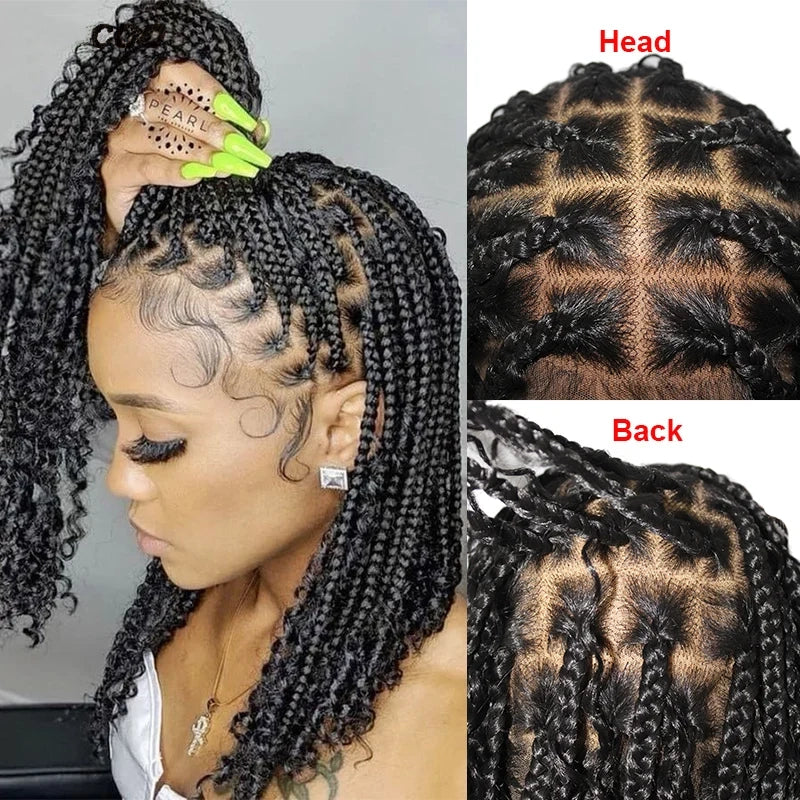 12 Inch Pre-cut Short Boho Braided Box 360 Full Lace Synthetic Cornrow Bob Wig