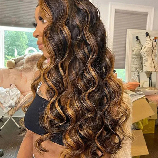 Highlight Body Wave HD Lace Front Wig 180% Density Remy Human Hair