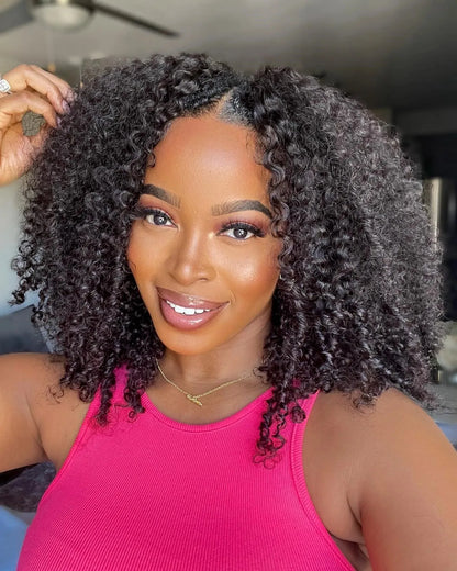 Jerry Curl / Afro Kinky Curly Glueless 100% Malaysian Human Hair Wig