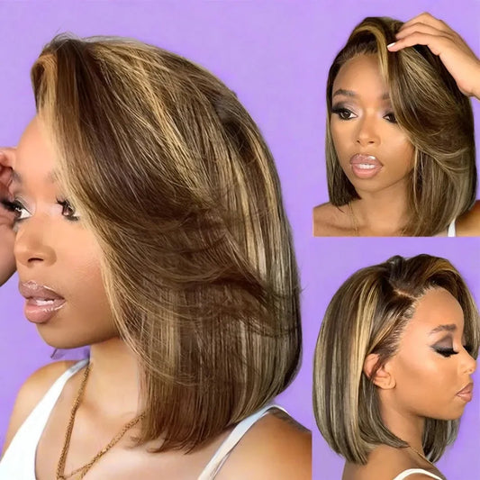 Short and Straight Highlight Bob T Side/13x4 HD Front Lace Glueless Wig