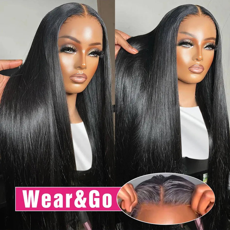 Wear and Go Straight Pre-Сut HD Transparent Lace Front Glueless Wig