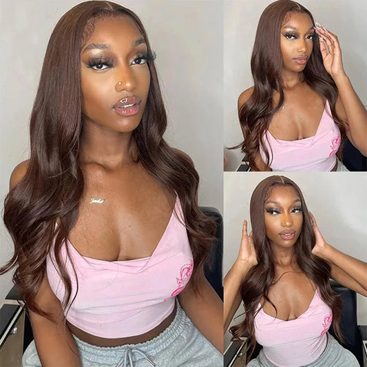 Chocolate Brown Body Wave Lace Front Glueless Wig 100% Virgin Human Hair