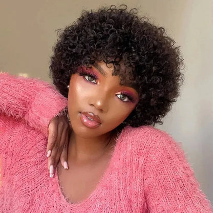 Wear and Go Kinky Curly Minimalist Lace Wig With Bangs 100% Remy Human Hair