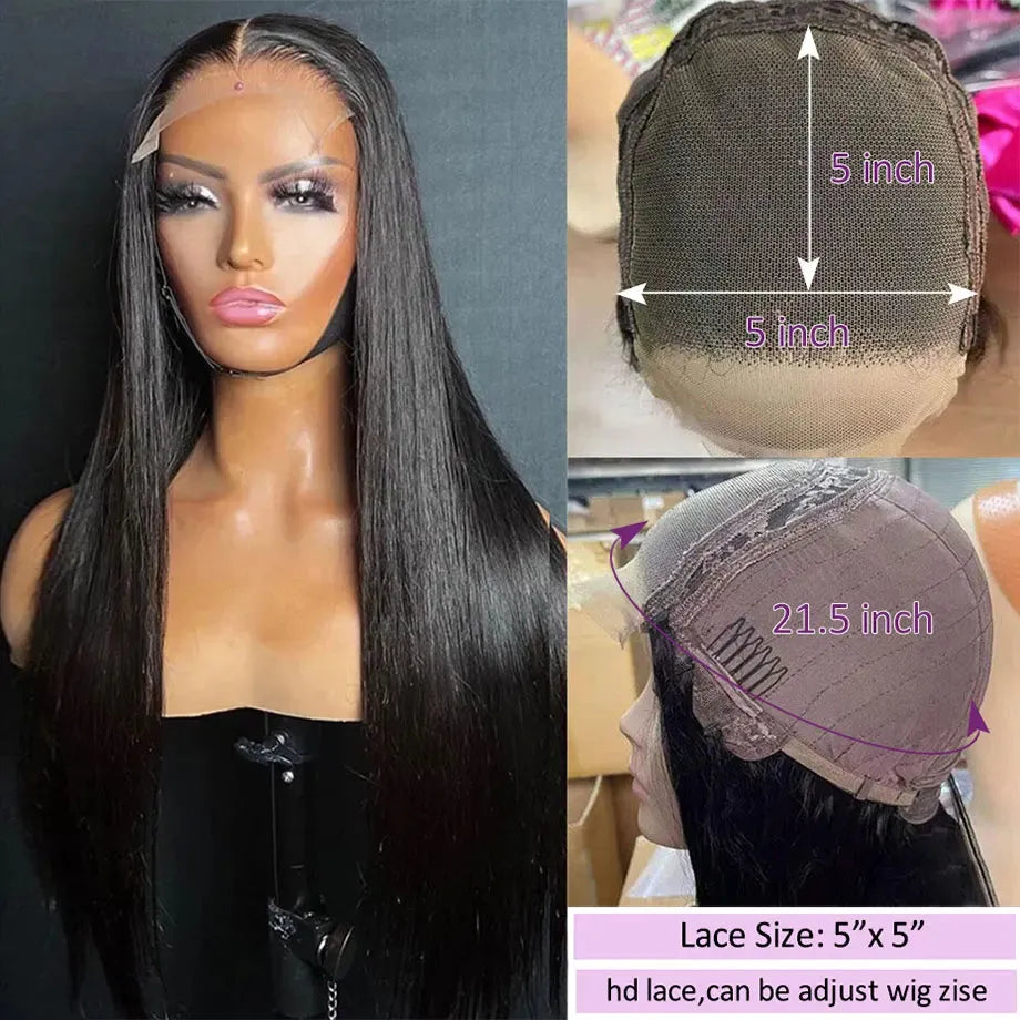 Straight 5x5 Closure/13x4 HD Front Lace Glueless Wig 100% Human Hair