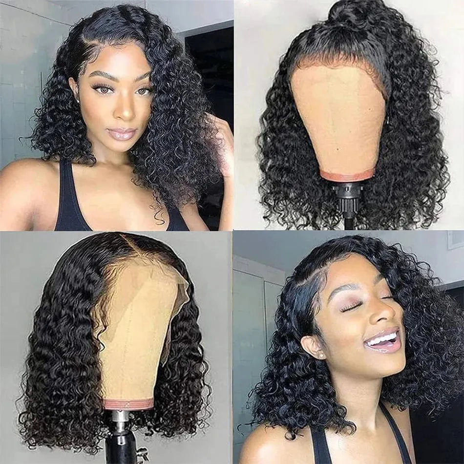 Wear & Go Water Wave 4x4 Glueless Lace Short Curly Bob Wig Pre Plucked With Baby Hair