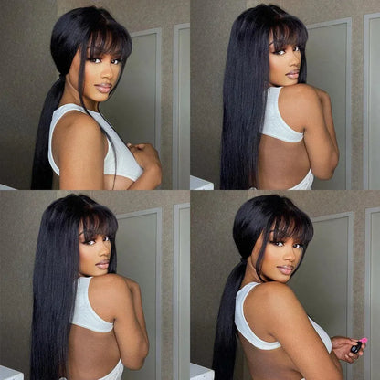 8-30 Inch Silky Straight Bob With Bangs Glueless Wig 100% Human Hair