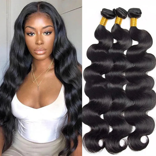 3pcs Natural Black Body Wave Bundles 100% Virgin Indian Human Hair