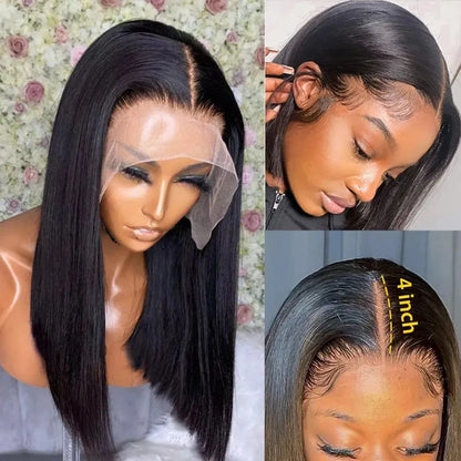 Short Yaki Straight 13x4 Pre-Cut HD Front Lace Glueless Wig 100% Human Hair