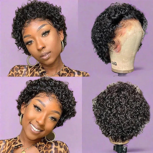 Curly Pixie Cut Transparent 13x1 Lace Front Wig 100% Human Hair