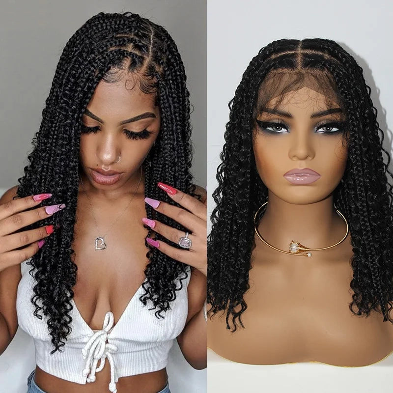 12 Inch Pre-cut Short Boho Braided Box 360 Full Lace Synthetic Cornrow Bob Wig