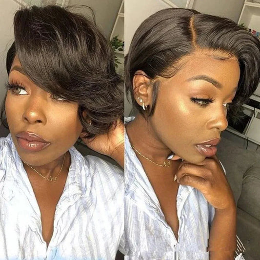 Wear and Go Pixie Straight Short Bob Wig With Transparent T Part Lace