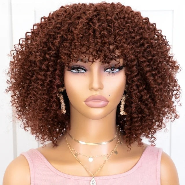 Wear & Go Afro Kinky Curly Glueless Wig With Bang 100% Remy Human Hair