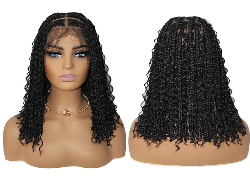 12 Inch Pre-cut Short Boho Braided Box 360 Full Lace Synthetic Cornrow Bob Wig