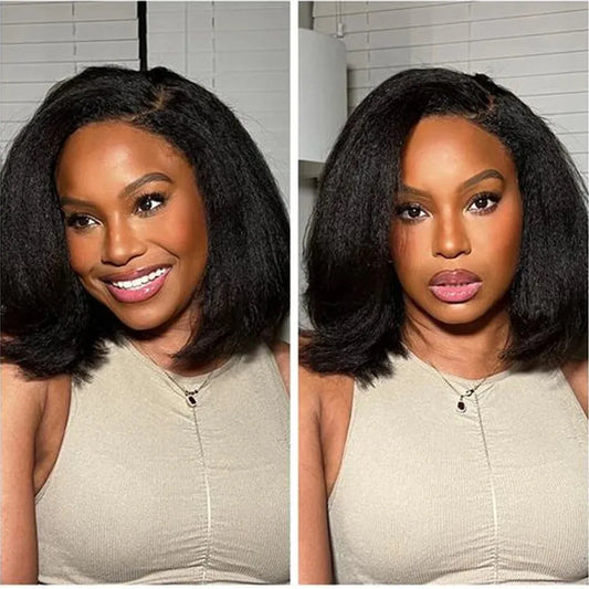 Kinky Straight Short Bob 13x4 HD Front Lace Glueless Wig 100% Human Hair