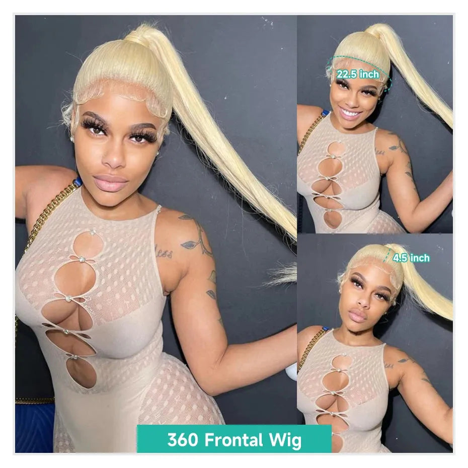 Blonde 613 Straight HD Transparent Front Lace Wig 100% Human Hair