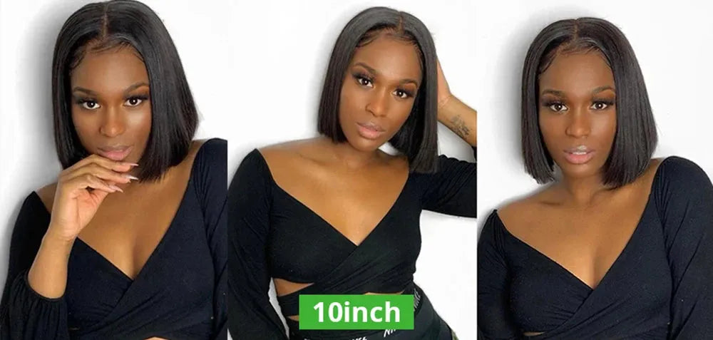 Short Yaki Straight 13x4 Pre-Cut HD Front Lace Glueless Wig 100% Human Hair