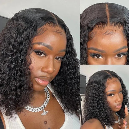 Natural Black Deep Curly Bob With T Part 13x6x2 HD Front Lace Wig