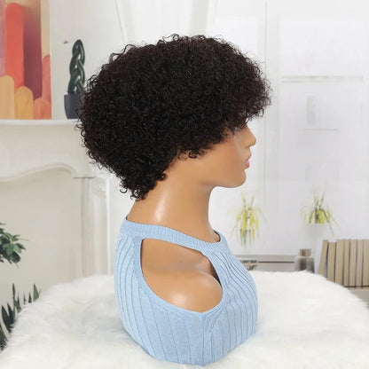 Jerry Curl No Lace Pixie Cut Bob Wig With Bangs 100% Brazilian Human Hair