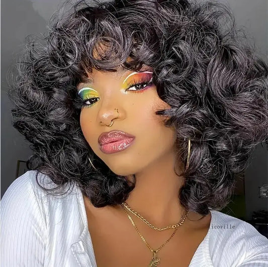 Medium length wigs with bangs best sale