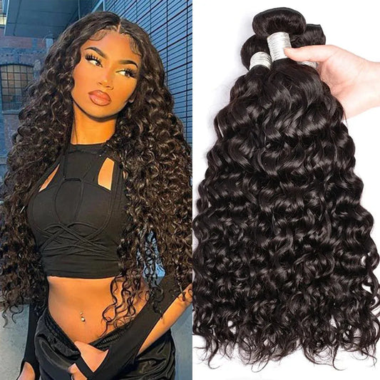 3pcs Jet Black Water Wave Bundles 100% Virgin Human Hair