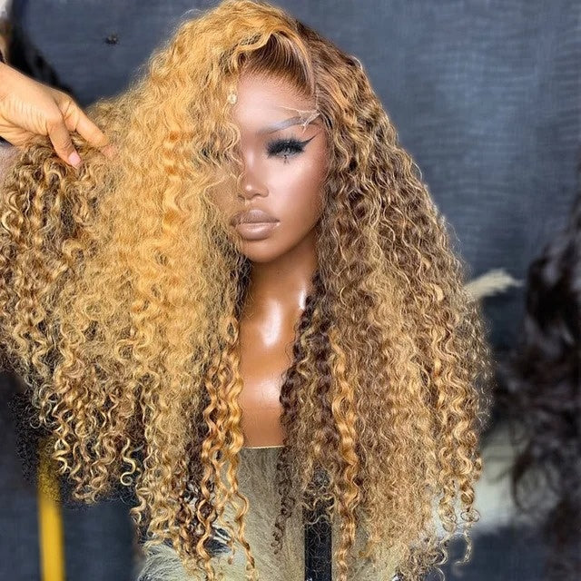 Blonde brown selling water wave lace front wig