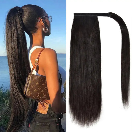 Straight Ponytail Magic Wrap Around Clip In Human Hair Extension