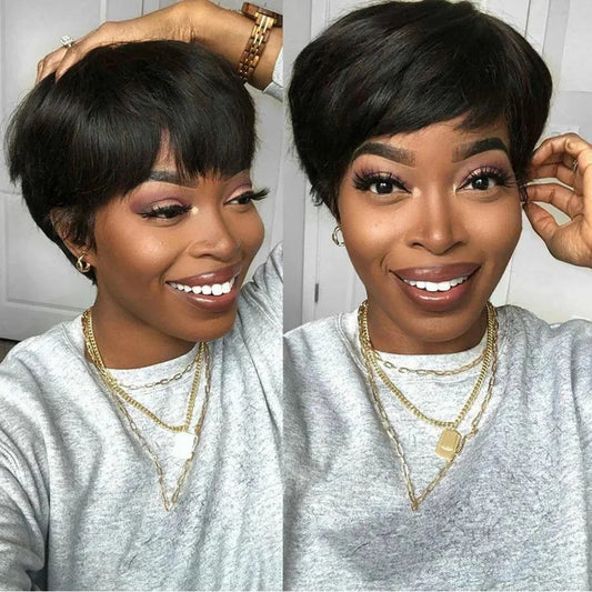 Pixie Straight Minimalist Lace Glueless Short Wig With Bangs 100% Human Hair