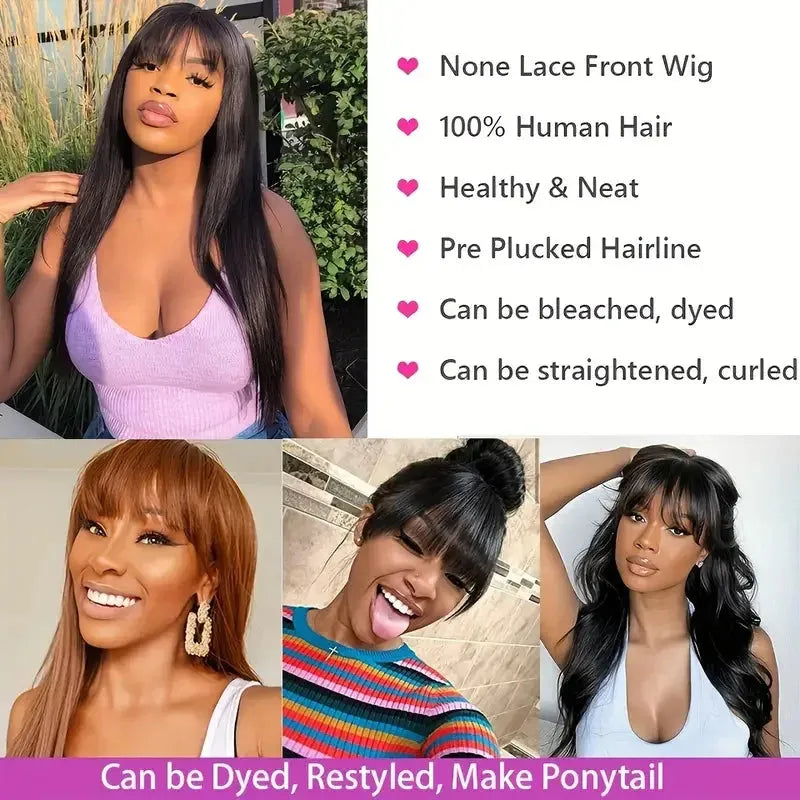 8-30 Inch Silky Straight Bob With Bangs Glueless Wig 100% Human Hair