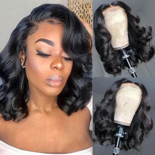 Wear And Go Body Wave 4x4 Lace Closure Glueless Bob Wig 100% Human Hair